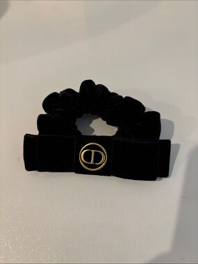 Christian Dior vip gift Black Velvet Bow scrunches with brushed Logo Accent